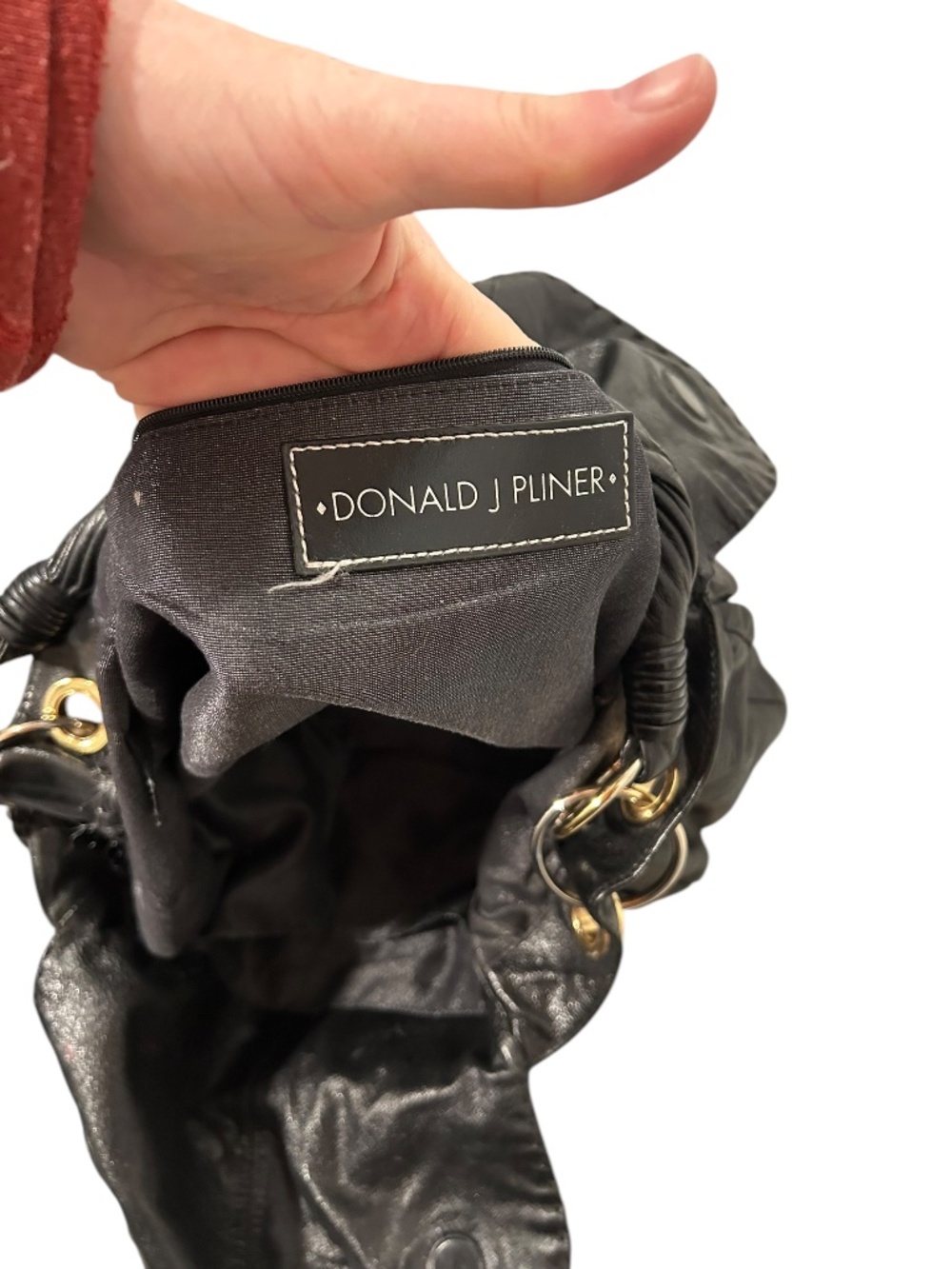 Donald j pliner black quilted leather bohemian satchel bag - Picture 2 of 6